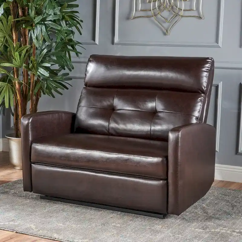 Brown Faux Leather 2-Seater Push-Back Recliner