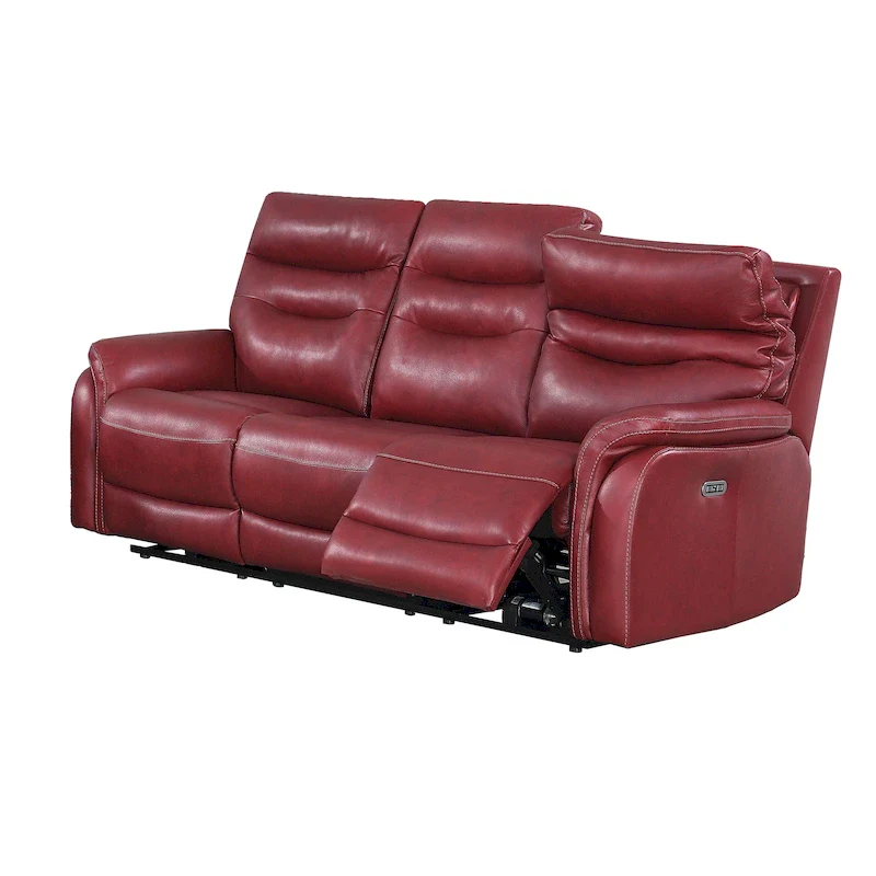 Top Grain Leather Power Reclining Sofa – Brown / Red, 3-Seat