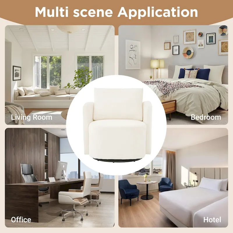 360 Swivel Chair, 29.9 Accent Barrel Armchair, Upholstered Swivel Sofa Chair with Curved Design