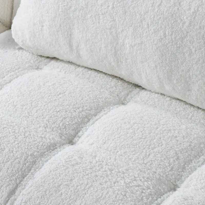 Convertible Futon Teddy Fabric Sofa Bed With Gold Metal Legs