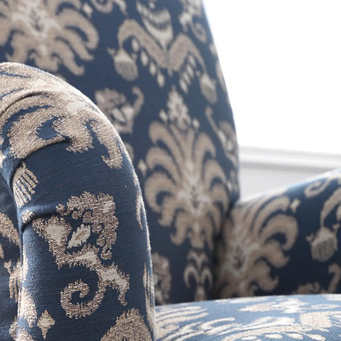 Striped Fabric Barrel Chair in Cerulean with Armrests