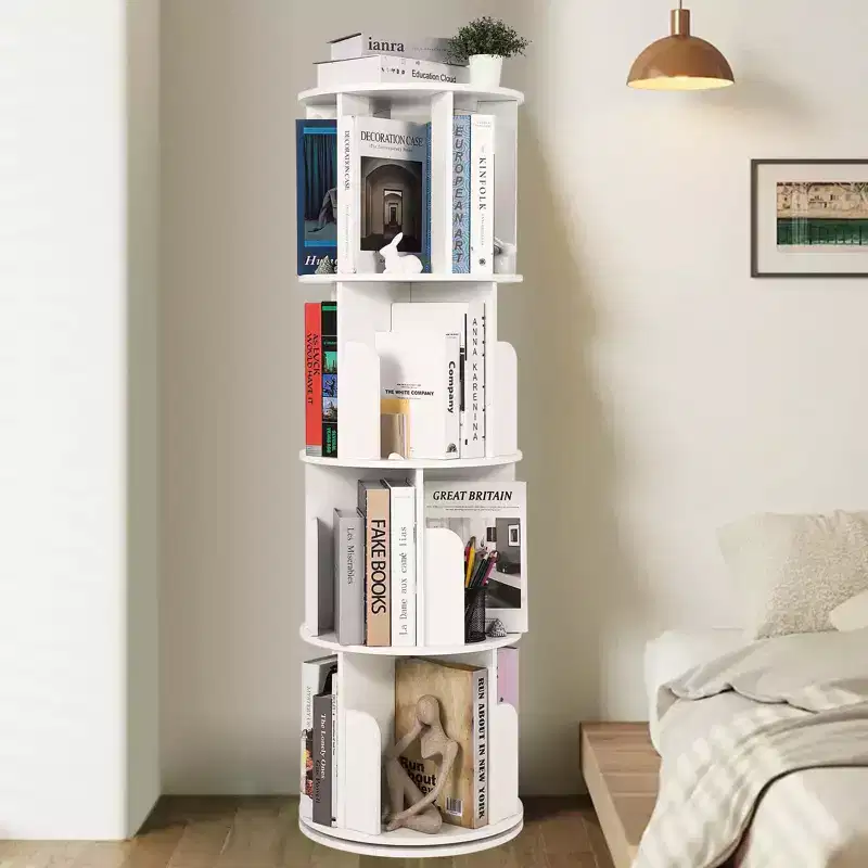 4-Tier Rotating Bookshelf Tower, Revolving Bookcase for Small Spaces, 360 Display Floor Standing Book Shelf Organizer for Bedroom Living Room