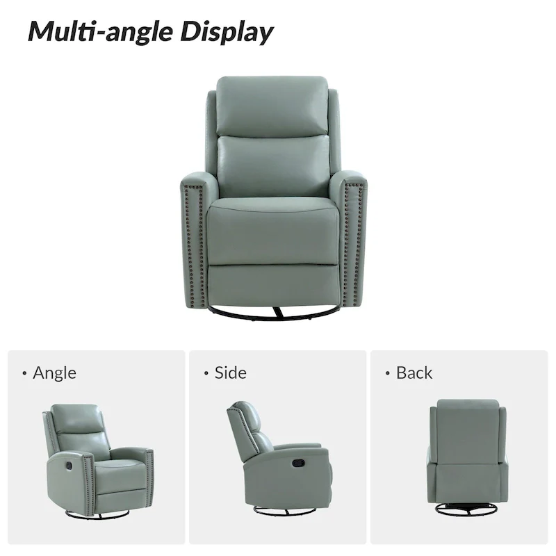 Fiacro 30.31Wide Modern Genuine Leather Wingback Swivel Rocker Recliner with Nailhead Trims