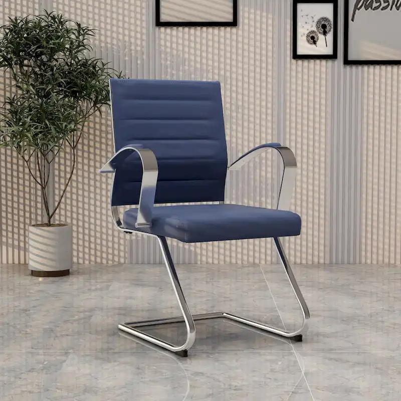 Leather Office Chair with Stainless Steel Sled Base Benmar Series by LeisureMod