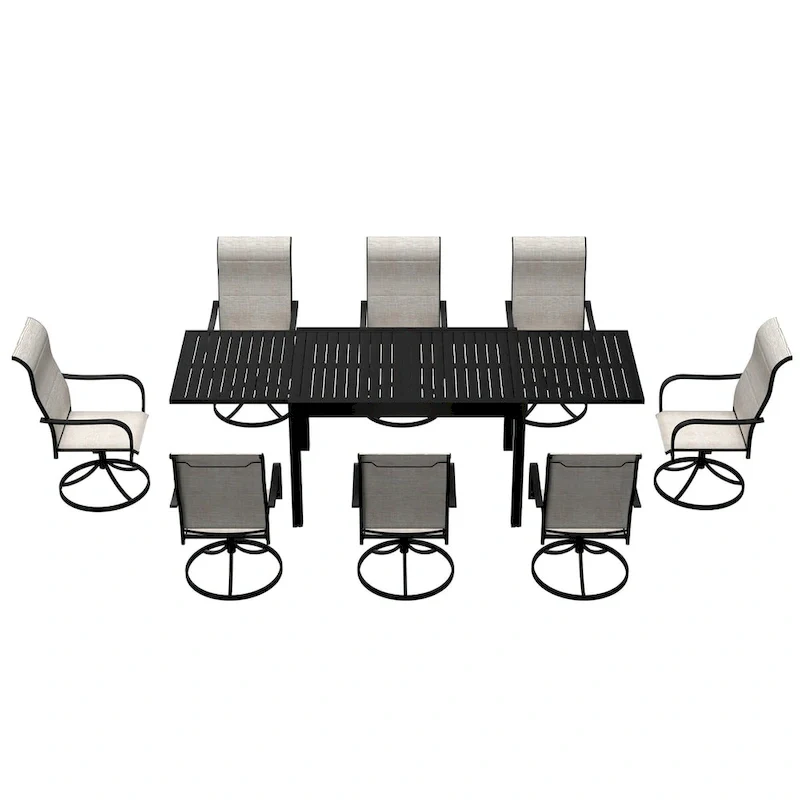 9 Piece Metal Frame Patio Dining Set, Aluminum Extendable Dining Table