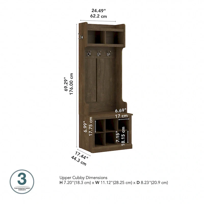 Woodland Hall Tree and Small Shoe Bench with Shelves by Bush Furniture