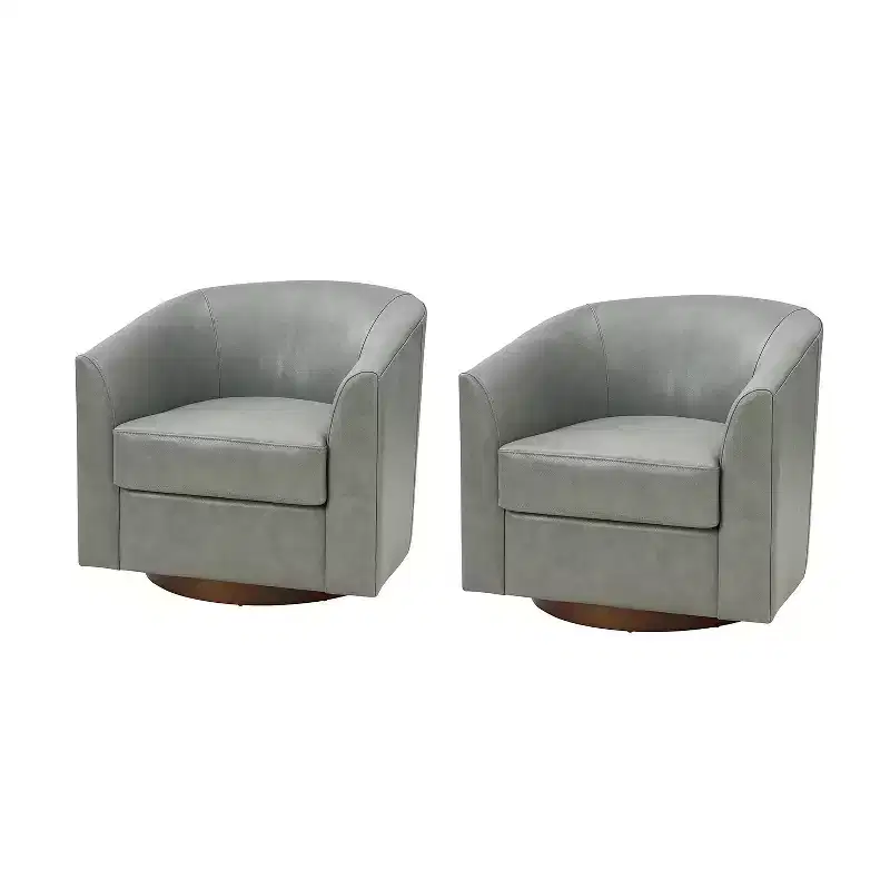 Set of 2 Molly Modern 360-degree Swivel Barrel Genuine Leather Chair with Solid Wood Base|ART OF LIVING DESIGNS