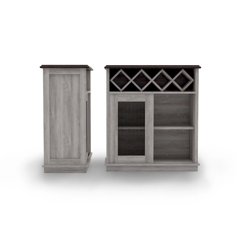 DH BASIC Farmhouse Four Shelf and Four Bottle Lattice-like Wine Buffet by Denhour