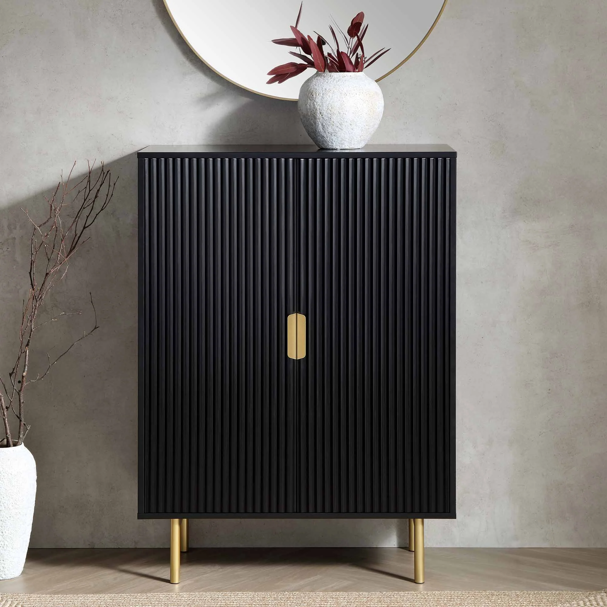 Ridged Highboard Storage Cabinet, Matte Black