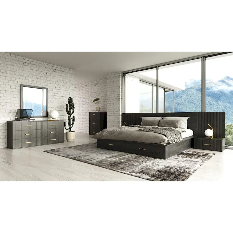 Modrest Manchester Contemporary Platform Dark Grey Bed with Two Nightstands