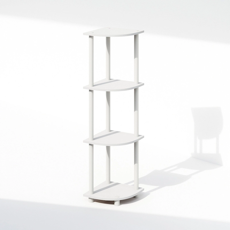 Furinno Turn-N-Tube 4-Tier Multipurpose Corner Shelf, Display Shelf, White/White