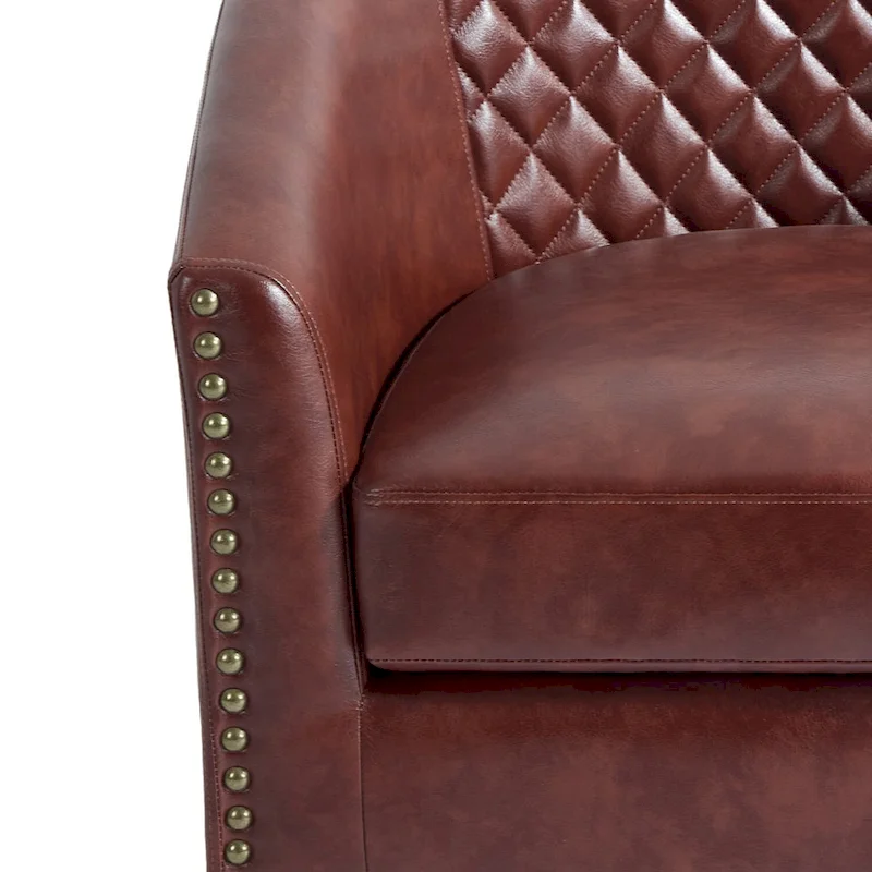 Faux Leather Nailheads Swivel Barrel Chair Set of 2
