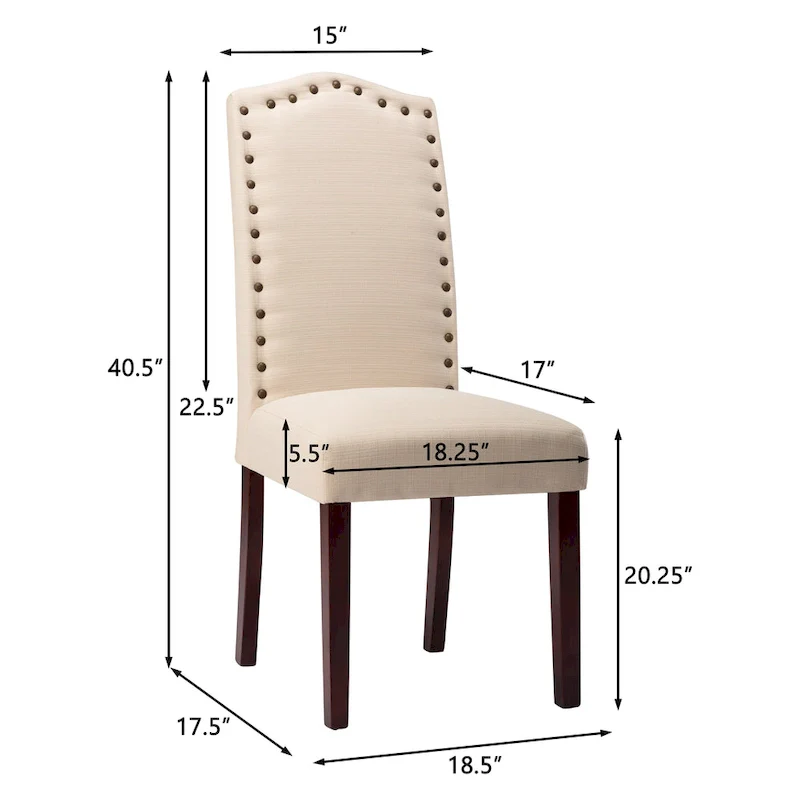 Fabric Upholstered Nailhead Trim Parson Dining Chairs Set of 2