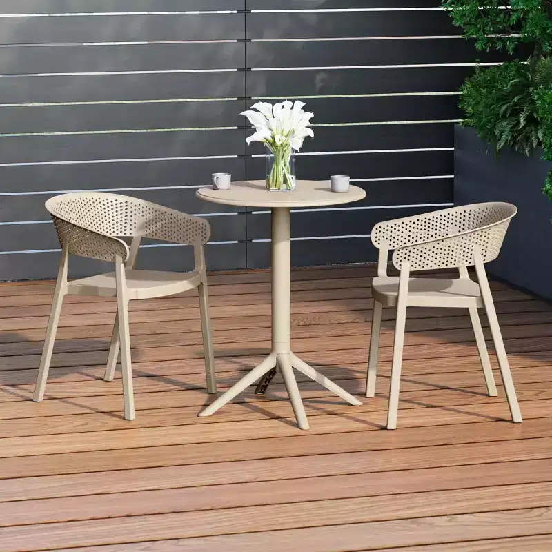 WestinTrends Playa 3-Piece Outdoor Resin Patio Bistro Table Set with Stackable Patio Dining Side Chairs, Sand