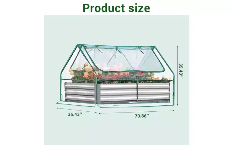 6x3x3Ft Raised Garden Bed with Greenhouse Cover, 2-Tier Roll-Up Windows, Galvanized Steel Planter Box