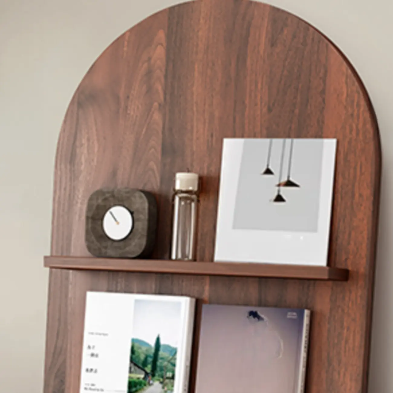 Shallow Simple 3-Shelf Ached Wood Bookcase with Closed Back