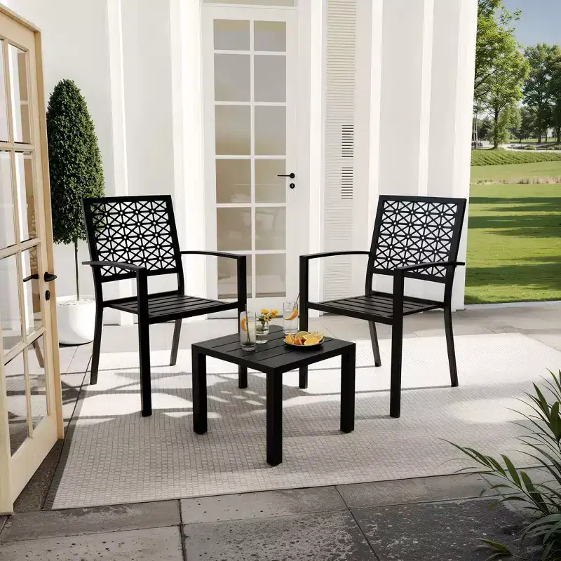 3 Piece Patio Bistro Set, Outdoor Patio Furniture Set with Coffee Table, Conversation Sets for Apartment Balcony, Backyard, Porch