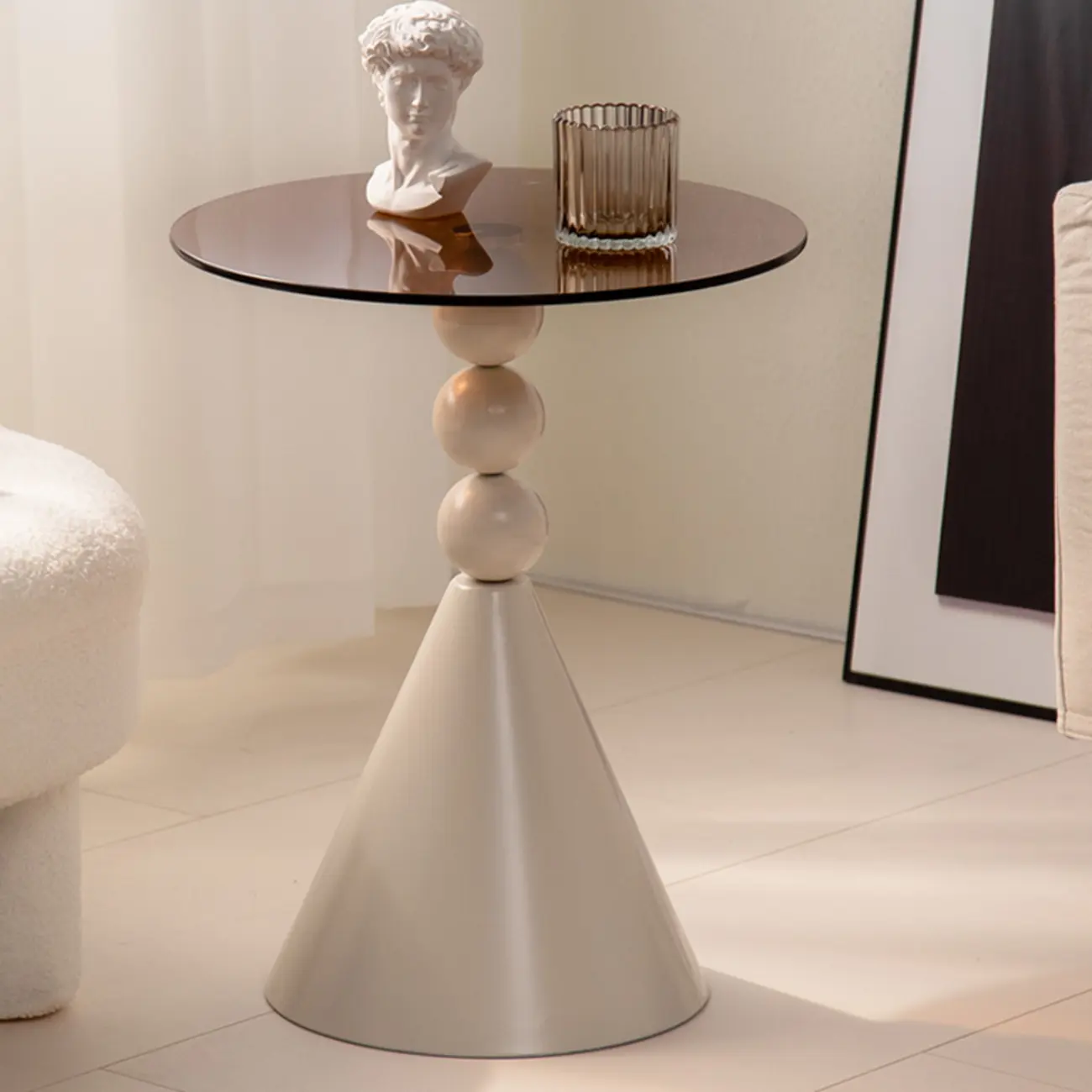 Elegant Glass Round End Table with Iron Pedestal Base