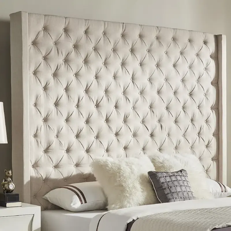 Button-Tufted Wingback Upholstered Headboard – Elegant Bedroom Accent