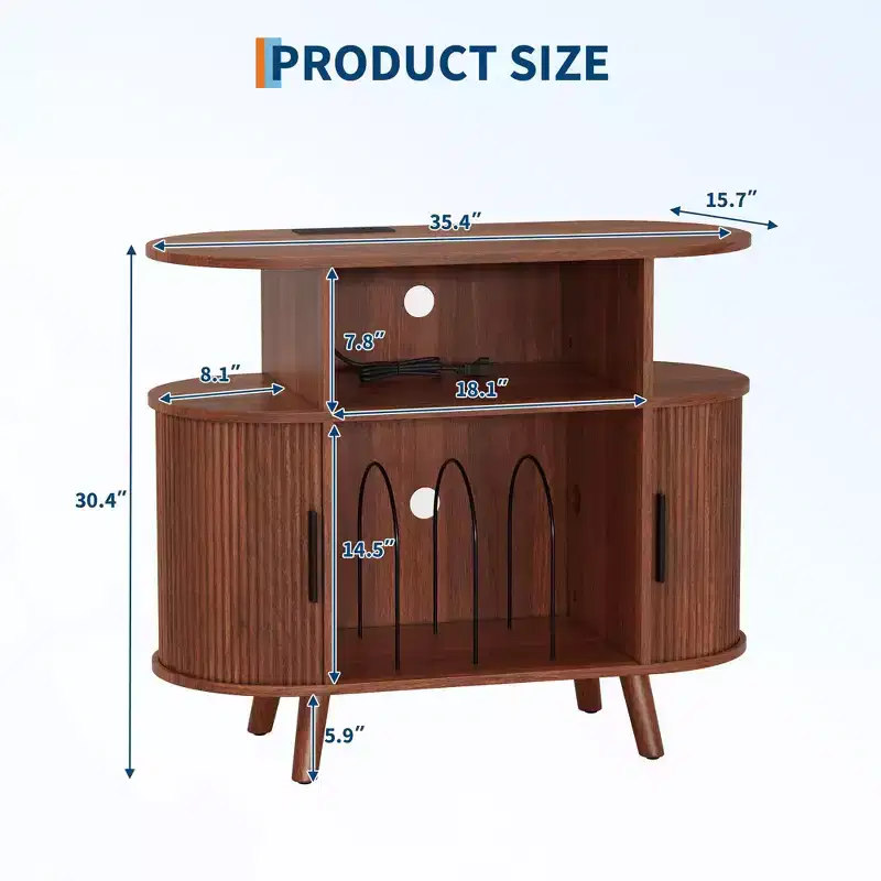 Mid-Century Modern Record Player Stand, Wooden Turntable Shelf, Open Vinyl Storage Cabinet, for Living Room, Bedroom