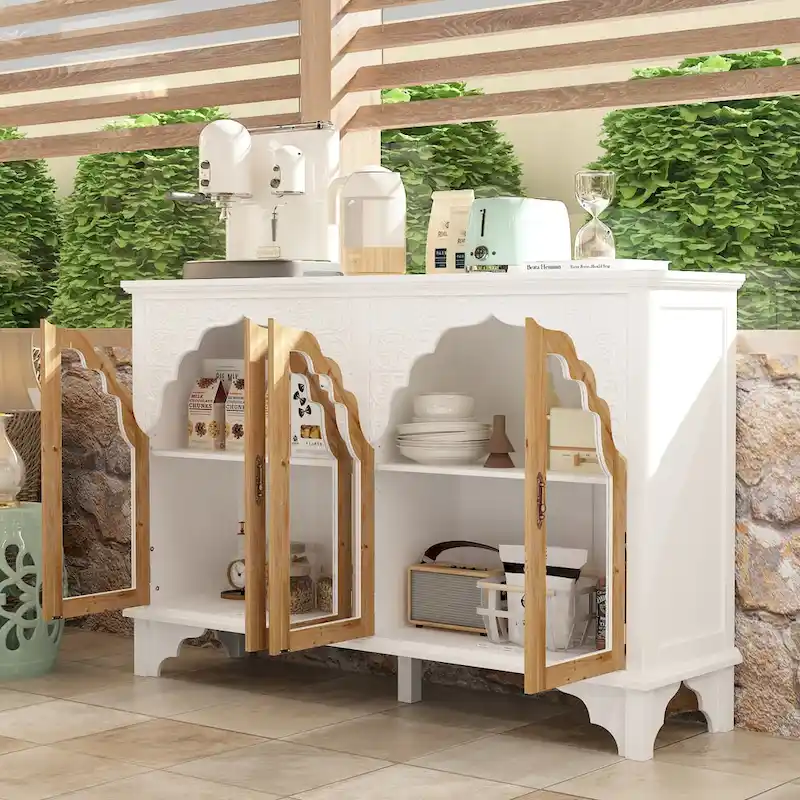 Wooden Carved Bathroom Cabinet Accent Cabinet Sideboard Acrylic Glass