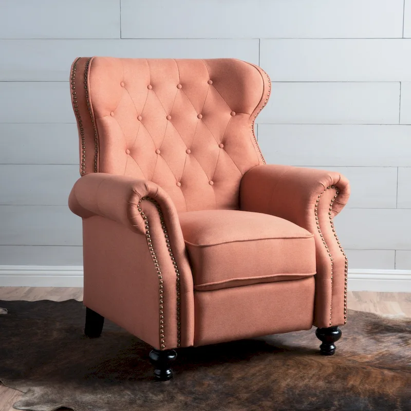 Tufted Nailhead Wingback Recliner – Orange / Plum / Wheat / Charcoal – Single Seat
