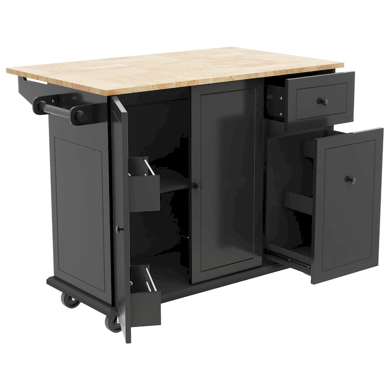 53.9 Width Rolling Kitchen Island with Drop Leaf and 3 Tier Pull Out Cabinet