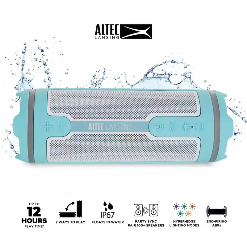 Altec Lansing HydraMotion 2.0 Bluetooth Speaker - Waterproof, 12W, 16H Battery, RGB Lights, USB-C, Voice Assistant