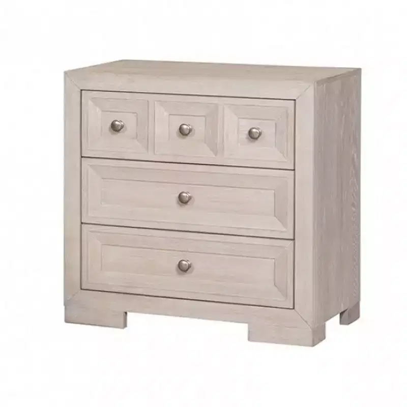 Royal Hampton Kizie Nightstand, USB, 3 Drawers, Bronze, Beige Solid Wood, 28 Inch