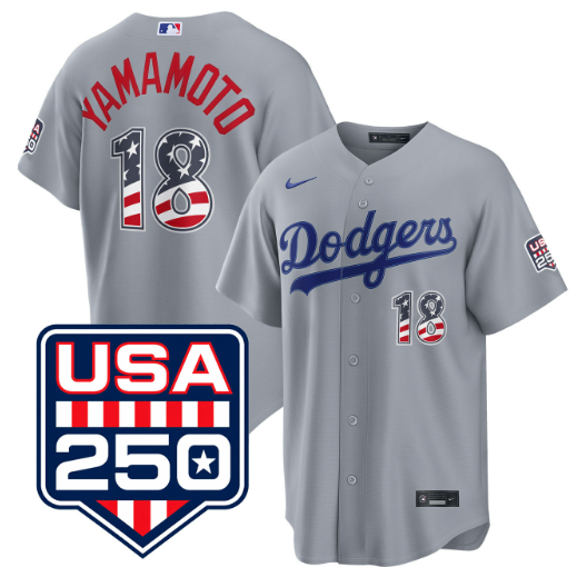 Yoshinobu Yamamoto Los Angeles Dodgers USA 250 Fourth of July Road Jersey