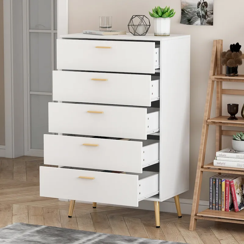 5-Drawer Dresser Chest with Industrial Black Iron Frame