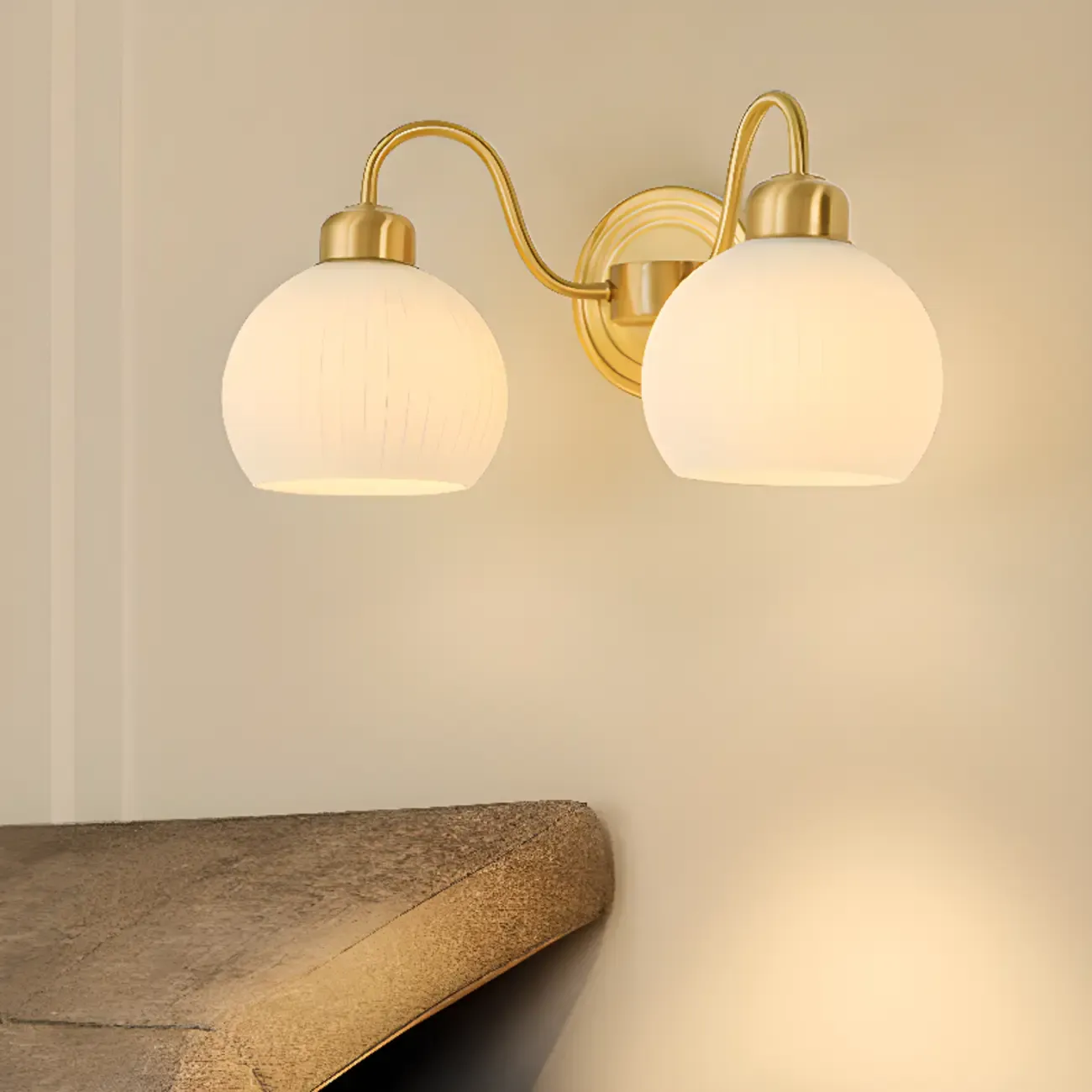 Modern Dual White Glass Dome Brass Wall Lamp