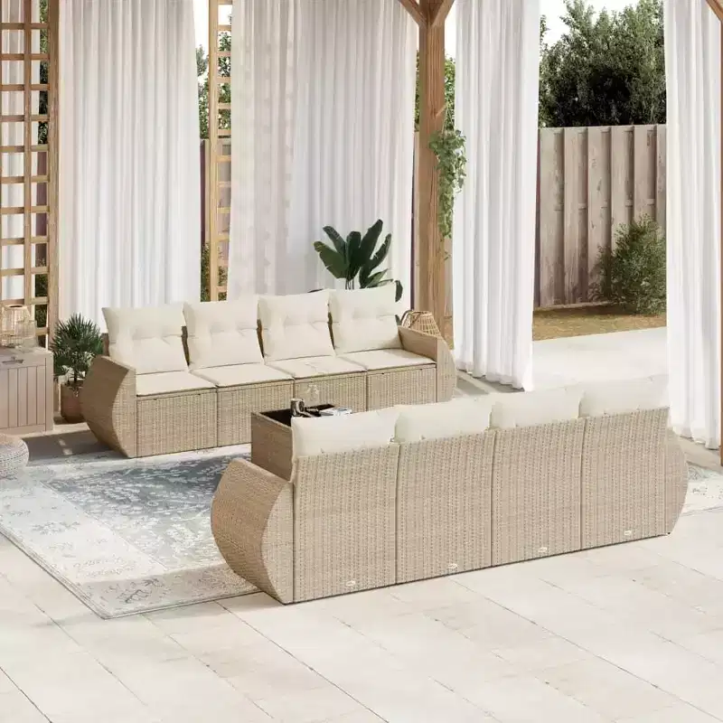 vidaXL Garden Sofa Set Beige PE Rattan Large Modular Garden Sofa Set