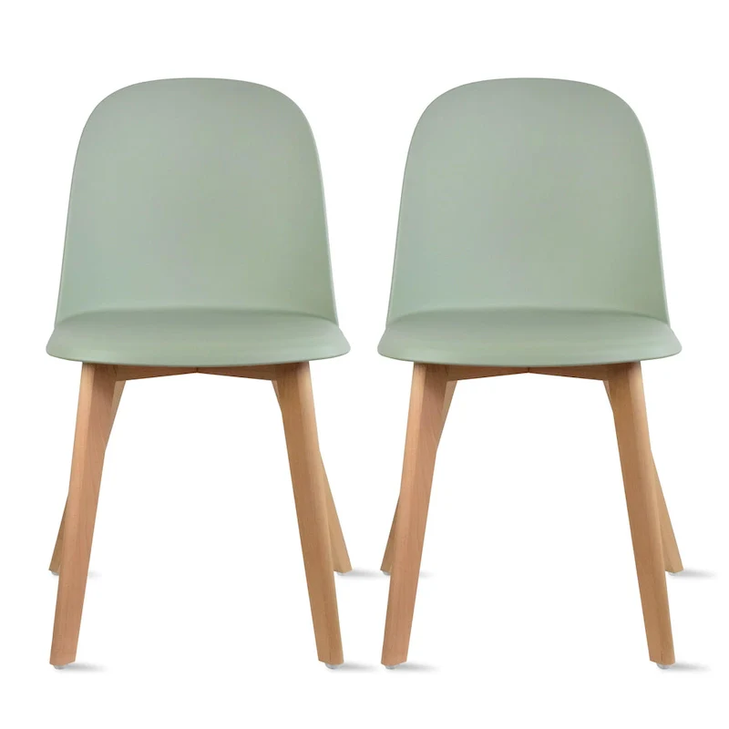 Set of 2 Plastic Dining Side Chairs with Wood Base