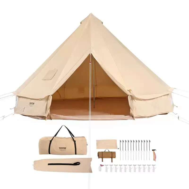 VEVOR Canvas Bell Tent, 4 Seasons 4 m/13.12 ft Yurt Tent, Canvas Tent for Camping with Stove Jack, Breathable Tent Holds up to 6 People