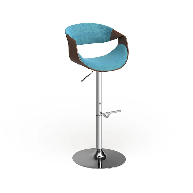 Adjustable Swivel Bar Stool with Wood-Tone Accents