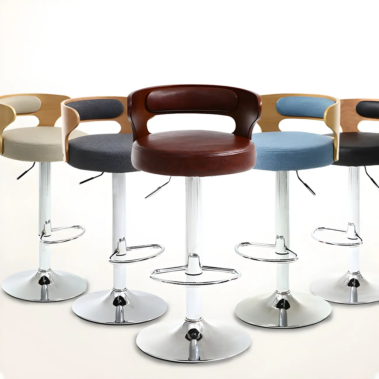 Adjustable Round Leather Swivel Bar Stools with Back