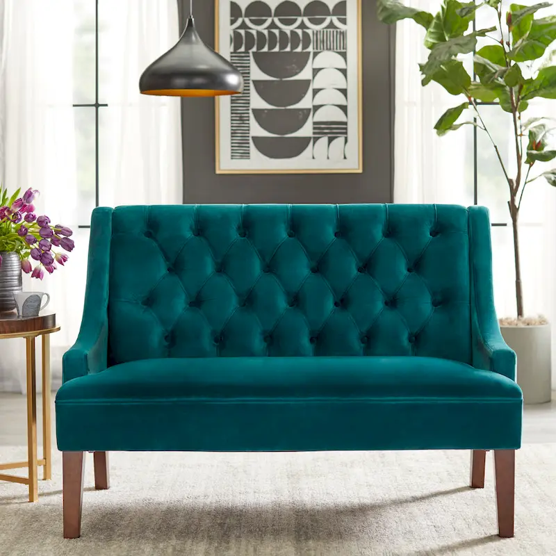 Pearl / Blue / Linen / Emerald Green / Grey Mid-Century Loveseat, 2-Seater
