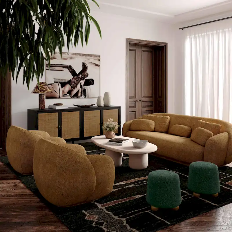 Chocolate Brown Boucle Upholstered Stool - Small