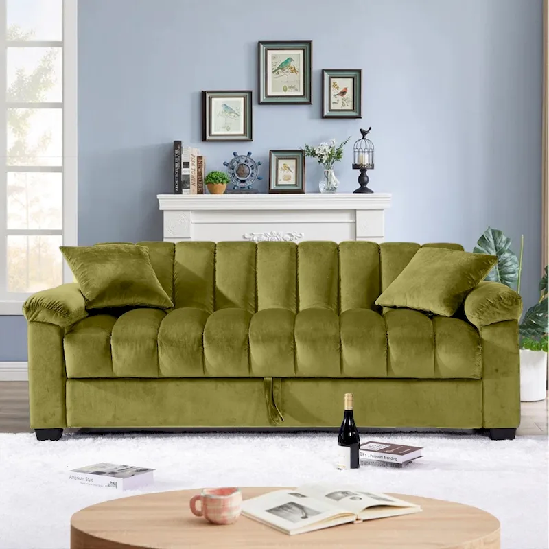 82.7 Velvet Storage Convertible Sofa Sleeper Couch with 2 Pillows
