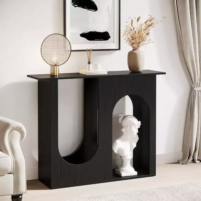 Lantine 39.4'' Black Sofa Table with Arched Design, Narrow Console Table for Behind Couch, Entryway, Hallway, Living Room, Easy Assembly.