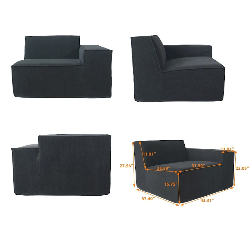 Modern Modular Sectional Sofa with 3 Pillows, Convertible Living Room Couch with Ottomans