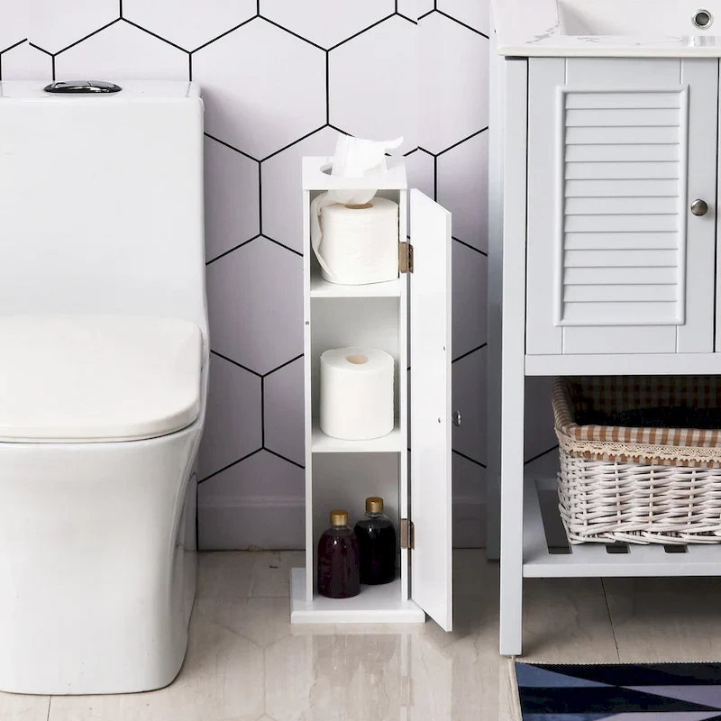 Vertical White Bathroom Storage Cabinet - 7.75*7.75*25.75