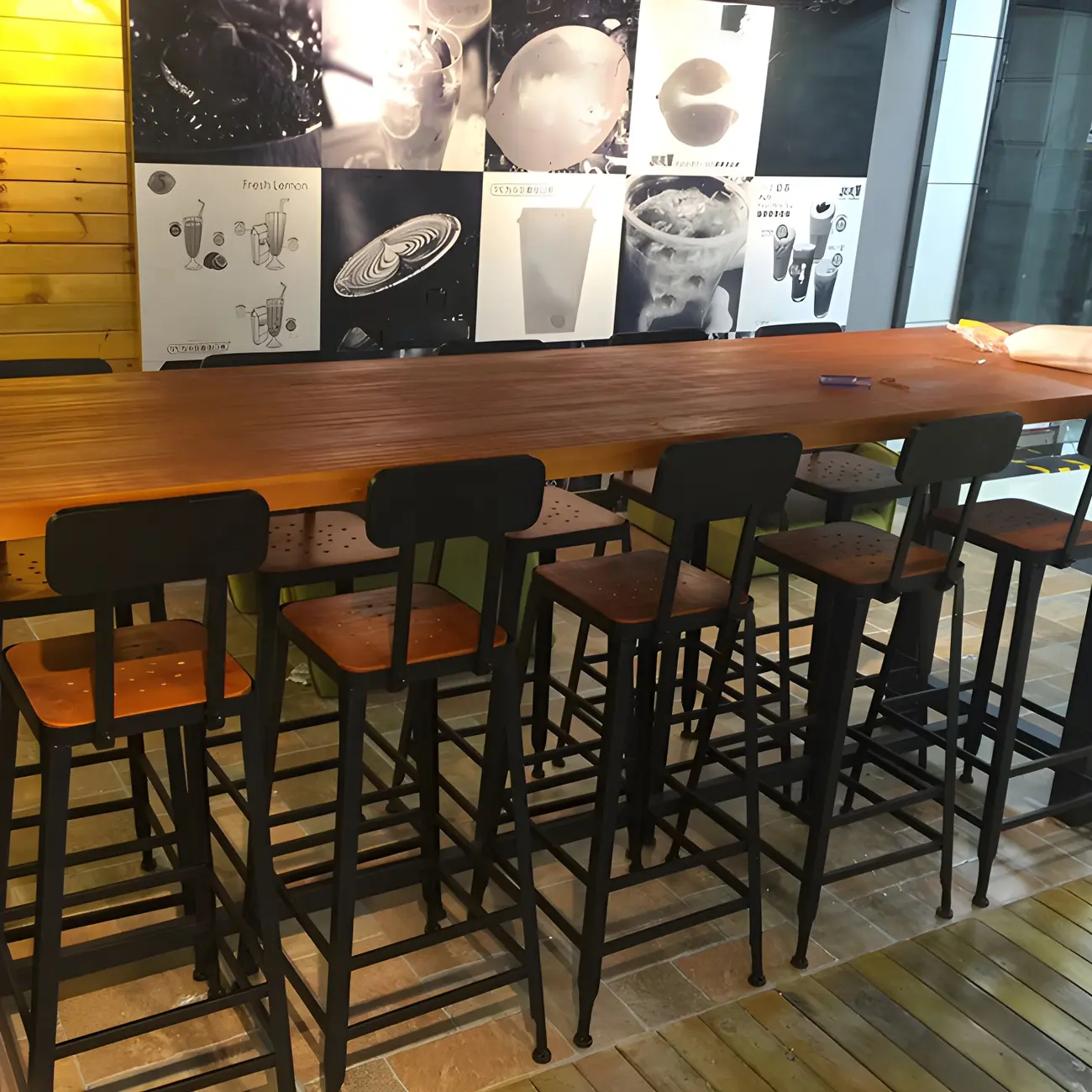 Rectangular Brown Wooden Long Bar Height Table