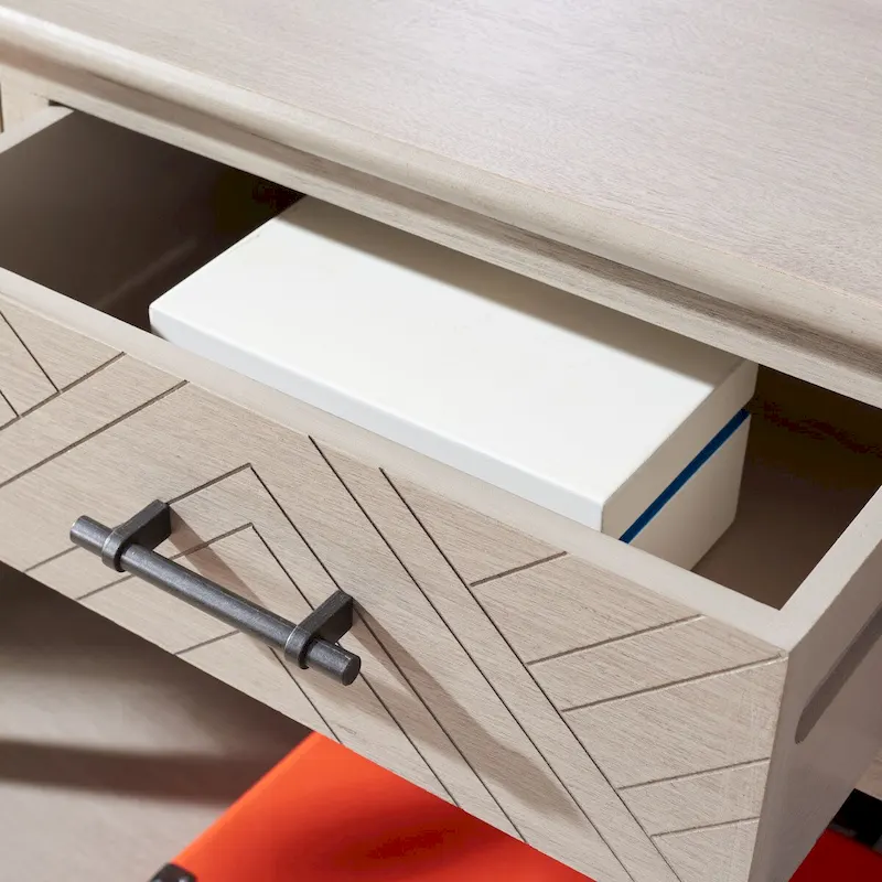 3-Drawer Console Table with Herringbone Pattern and Bottom Shelf