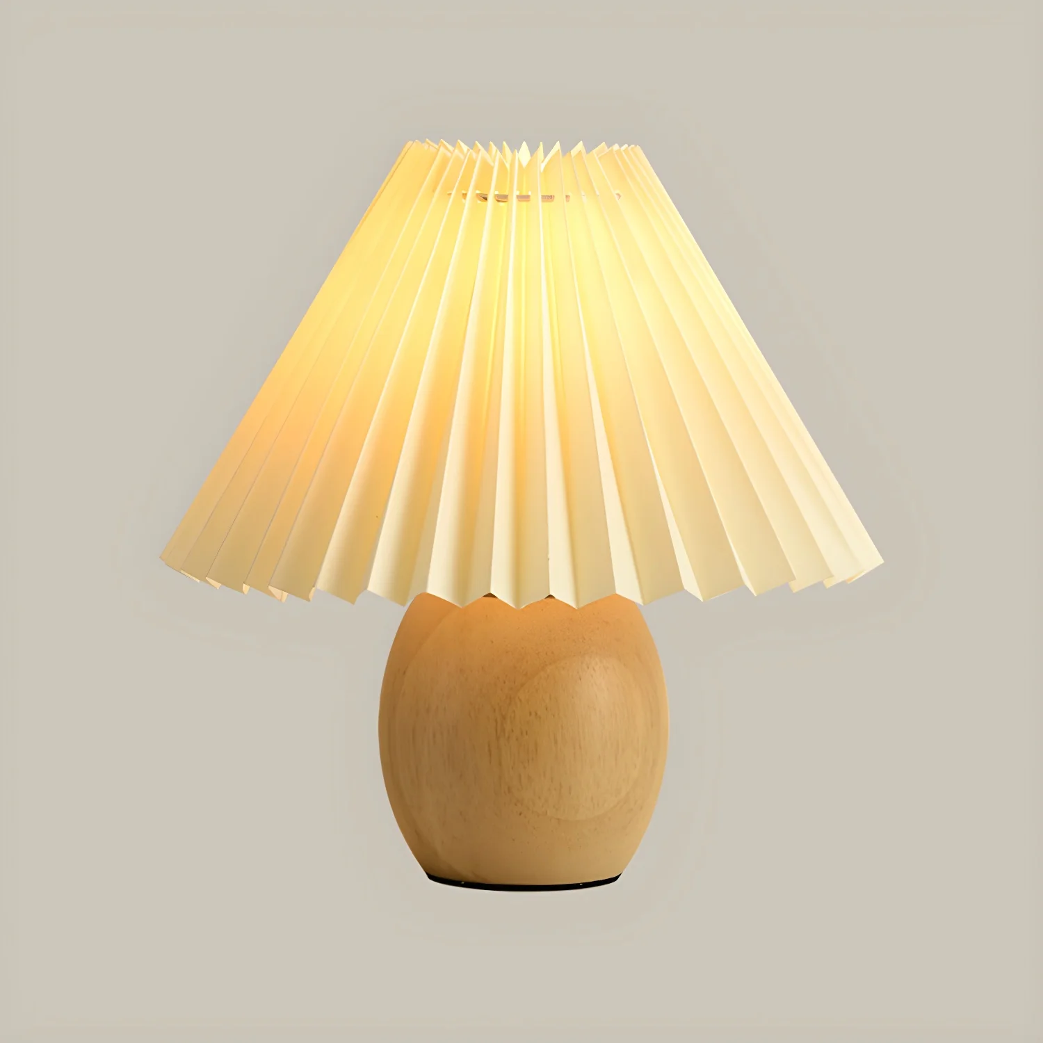 Nordic Beige Solid Wood Plastic Cone Shade Table Lamp