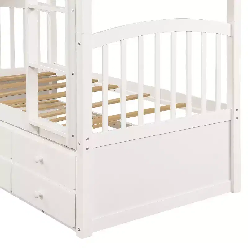 Luxystar Modern Twin Over Twin Bunk Bed With Trundle and 3 Drawers