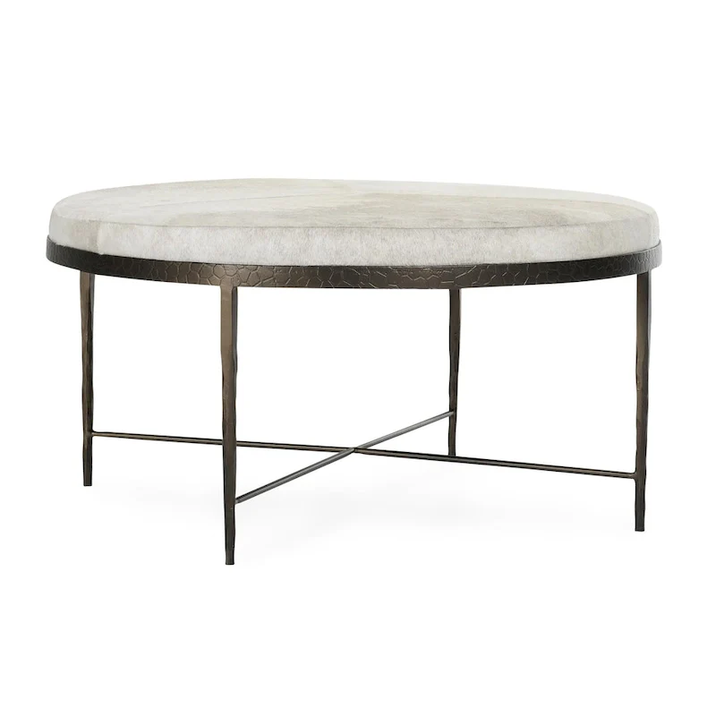 Ivory Leather Hide Coffee Table with Iron Base