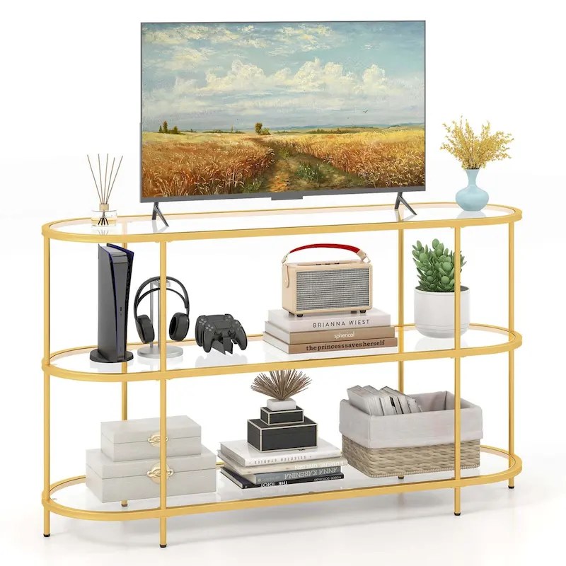 3-Tier TV Stand for TVs up to 65 with Tempered Glass Shelves - See Details