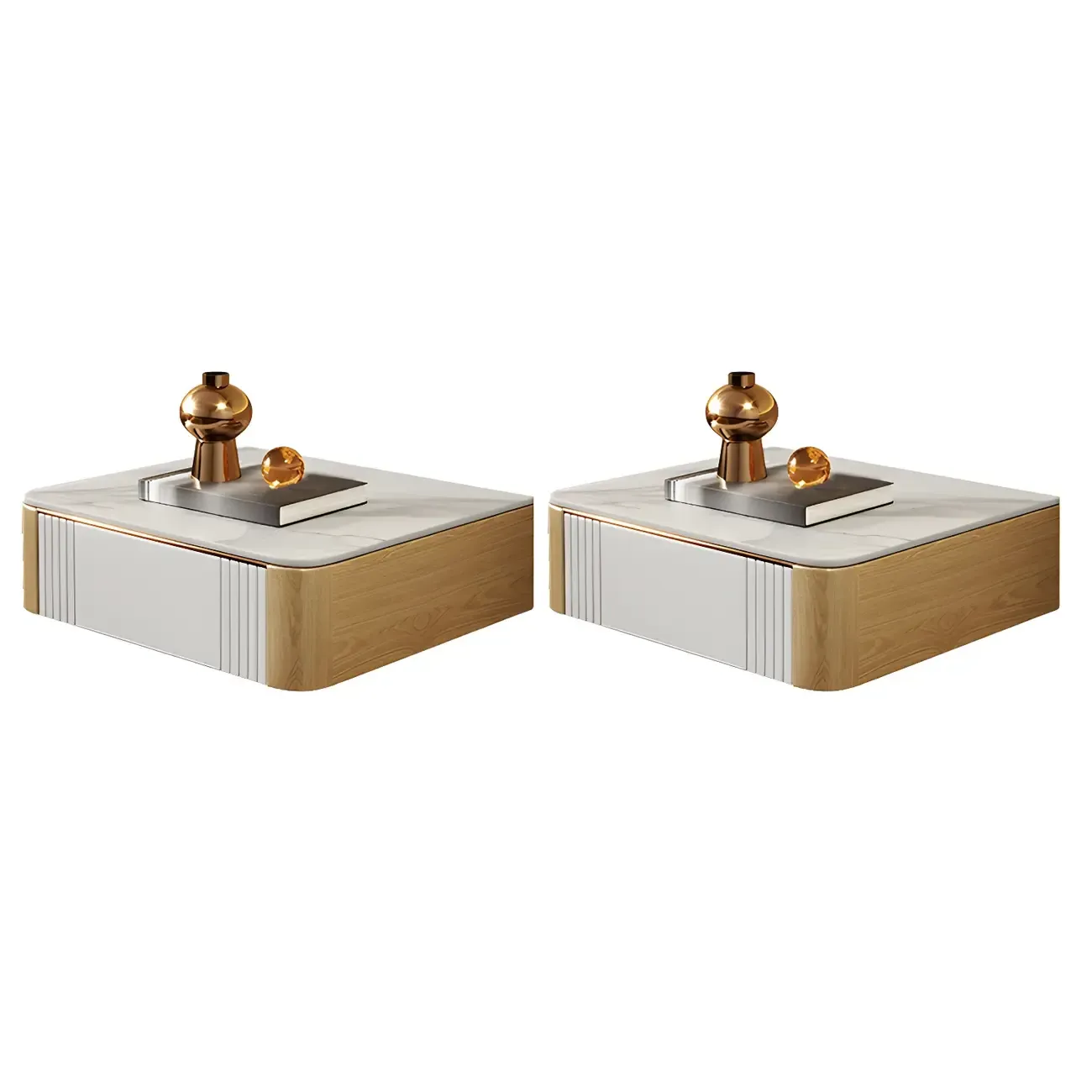 Low Stone Top Floating Nightstand with Drawer Set of 2